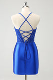 Sparkly Royal Blue Tight Corset Short Prom Dress with Lace Up Back