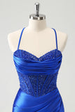 Sparkly Royal Blue Tight Corset Short Prom Dress with Lace Up Back