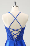 Sparkly Royal Blue Tight Corset Short Prom Dress with Lace Up Back