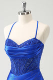 Sparkly Royal Blue Tight Corset Short Prom Dress with Lace Up Back