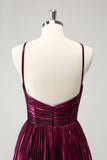 Purple A Line Halter Keyhole Pleated Backless Short Prom Dress