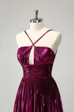 Purple A Line Halter Keyhole Pleated Backless Short Prom Dress