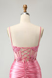 Sparkly Pink Tight Corset Satin Short Prom Dress with Appliques