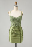 Light Green Tight Spaghetti Straps Prom Dress with Criss Cross Back