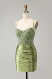 Light Green Tight Spaghetti Straps Prom Dress with Criss Cross Back