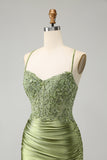 Light Green Tight Spaghetti Straps Prom Dress with Criss Cross Back