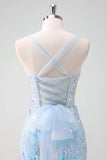 Light Blue Corset Bodycon Short Prom Dress with Sequins