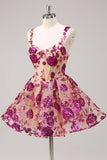 Sparkly Fuchsia A Line Corset Short Prom Dress with Sequins