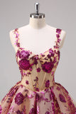 Sparkly Fuchsia A Line Corset Short Prom Dress with Sequins