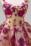 Sparkly Fuchsia A Line Corset Short Prom Dress with Sequins