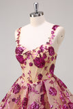 Sparkly Fuchsia A Line Corset Short Prom Dress with Sequins