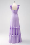 Lilac A-Line Chiffon Bridesmaid Dress with Ruffles