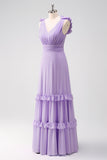 Lilac A-Line Chiffon Bridesmaid Dress with Ruffles