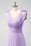 Lilac A-Line Chiffon Bridesmaid Dress with Ruffles