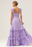 Lilac A-Line Chiffon Bridesmaid Dress with Ruffles