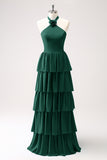 Eucalyptus A-Line Halter Tiered Chiffon Bridesmaid Dress