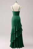 Elegant Dark Green Spaghetti Straps Mermaid Bridesmaid Dress with Ruffles