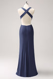 Royal Blue Mermaid Cut Out Ruched Long Bridesmaid Dress