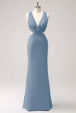 Royal Blue Mermaid Cut Out Ruched Long Bridesmaid Dress