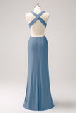 Royal Blue Mermaid Cut Out Ruched Long Bridesmaid Dress