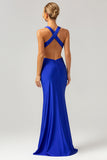 Royal Blue Mermaid Cut Out Ruched Long Bridesmaid Dress