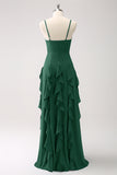 Dark Green A-Line Corset Bridesmaid Dress with Ruffles