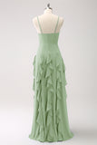 Dark Green A-Line Corset Bridesmaid Dress with Ruffles