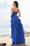 Dark Blue Spaghetti Straps Ruffled Chiffon A-Line Bridesmaid Dress