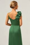 Olive Pleated Sheath Satin Bridesmaid Dress with Slit