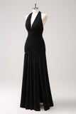 Black Mermaid Pleated Backless Long Bridesmaid Dress