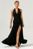 Black Mermaid Pleated Backless Long Bridesmaid Dress