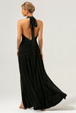 Black Mermaid Pleated Backless Long Bridesmaid Dress