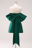 Dark Green Strapless A Line Short Prom Dress with Bow