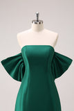 Dark Green Strapless A Line Short Prom Dress with Bow