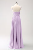 Lilac A-Line Corset Pleated Bridesmaid Dress