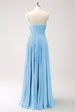 Rust A-Line Spaghetti Straps Corset Long Bridesmaid Dress