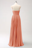 Rust A-Line Spaghetti Straps Corset Long Bridesmaid Dress