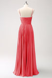 Rust A-Line Spaghetti Straps Corset Long Bridesmaid Dress