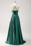 Light Green A-Line Halter Hollow Out Satin Bridesmaid Dress with Flower