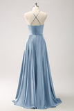 Light Green A-Line Halter Hollow Out Satin Bridesmaid Dress with Flower