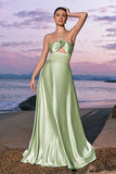 Light Green A-Line Halter Keyhole Flower Satin Bridesmaid Dress