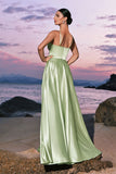 Light Green A-Line Halter Keyhole Flower Satin Bridesmaid Dress