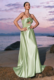 Light Green A-Line Halter Keyhole Flower Satin Bridesmaid Dress