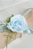 Blue Wedding Wrist Rose Flower With Pearl Bracelet