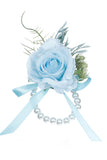 Blue Wedding Wrist Rose Flower With Pearl Bracelet