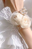 Elegant Apricot Wrist Corsage with Lace Ribbon