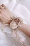 Elegant Apricot Wrist Corsage with Lace Ribbon