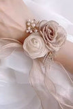 Elegant Apricot Wrist Corsage with Lace Ribbon