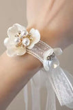 White Ceramic Petal Wrist Corsage with Pearls