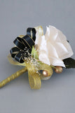 Luxury Black White Wrist Corsage and Men's Boutonniere Set